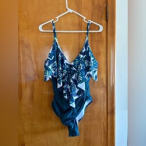 Tropical Leaf Print Swimsuit